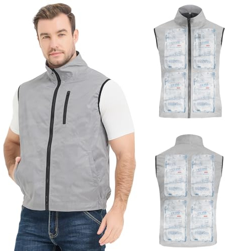 Foiueyga Chaleco refrigerante para hombre y mujer, con 24 bolsas de hielo, chaleco de hielo para trabajar al aire libre en climas cálidos, de-gris, M