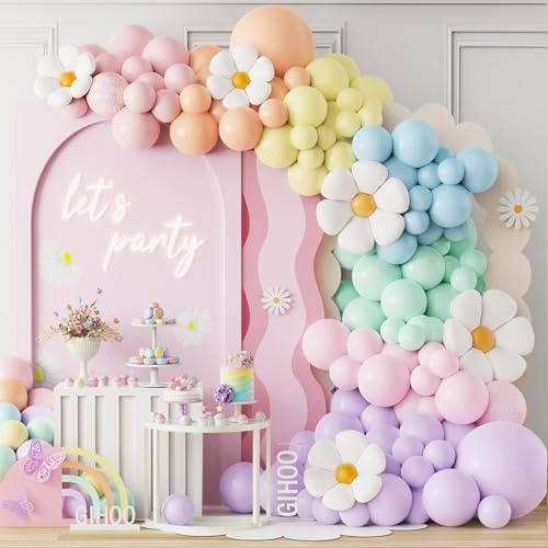 Luftballon Girlande,157 Stück Pastell Ballon Girlande mit Gänseblümchen Folienballons,geburtstag Deko Luftballons Girlande für Hochzeitdeko, Party Dekoration
