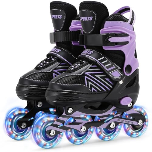Patines en línea para niños niñas Ajustables, Patines Ajustables para niños niñas, para Principiantes, Patines de Ruedas con Ruedas de iluminación para Juegos al Aire Libre en Interiores (L (EU36-40))
