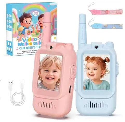 Videocitofoni per bambini, confezione da 2 dispositivi portatili ricaricabili con telecamera HD ed effetti vocali, giocattoli per avventure all'aperto per ragazzi e ragazze