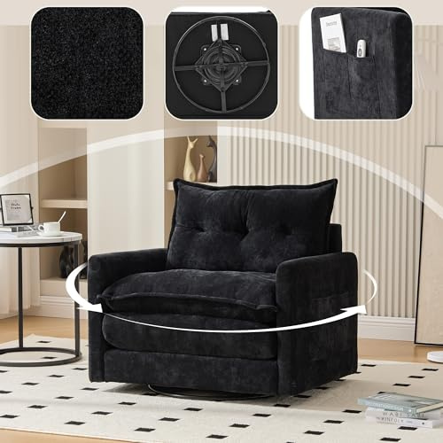 VSOGA Sillón de salón giratorio de 360° con reposabrazos, sofá individual grande para salón, dormitorio, estudio y oficina, estilo moderno con cojines, ideal para relajarse y divertirse