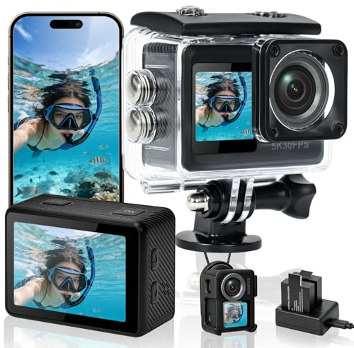 AIKER Cámara Deportiva,Versión Pro WiFi Action Camera Soporte 5k/30 FPS/64 MP/3.0 EIS/Larga Autonomía/Excelente Visión Nocturna/40M Impermeable/Soporte Magnético Original Camara Moto,Acabado Premium