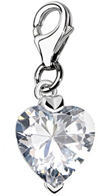 Quiges Charms Anhänger Brillant Weiße Herz Versilbert Damen Schmuck für Bettelarmband