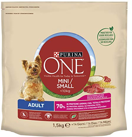 PURINA ONE Small Mini < 10kg Cibo per cani adulti con manzo e riso 1,5kg