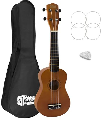 Mad About SU8-LH-NT Sopran-Ukulele für Linkshänder - Natur - mit Tasche, Filzpick, Ersatzsaiten
