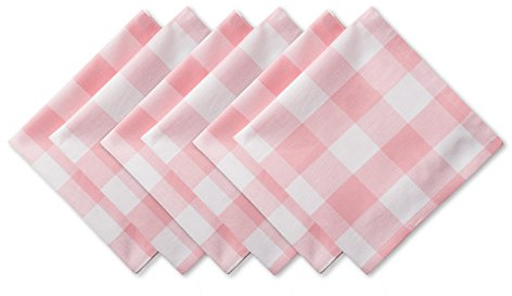 DII Buffalo Check Collection, Juego de Mesa clásico de Granja, Juego de servilletas, 20 x 20, Rosa y Blanco, 6 Piezas