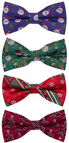 Gusleson Men's Red Christmas Bow tie Festival Theme Green Bowties Pre-Tied Neckwear Snow Tree Pattern (UK0529-4P7)