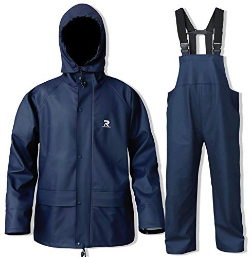 Rain Suits for Men Waterproof Rain Jacket Coat Pants Heavy Duty Women Fishing Rain Gear Workwear (Navy, X-Large)