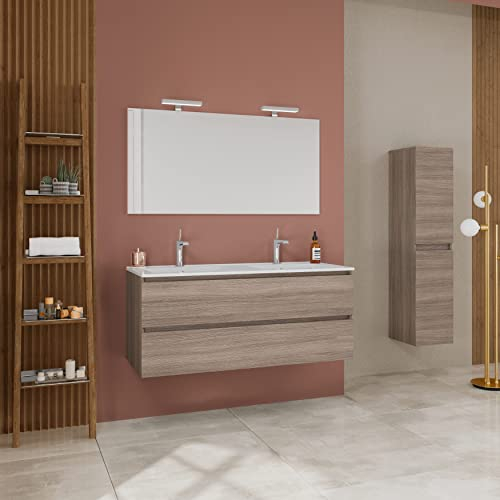 Kiamami Valentina Armoire Murale à Double Vasque pour Salle de Bain avec tiroirs en chêne Naturel 120CM | Berlin
