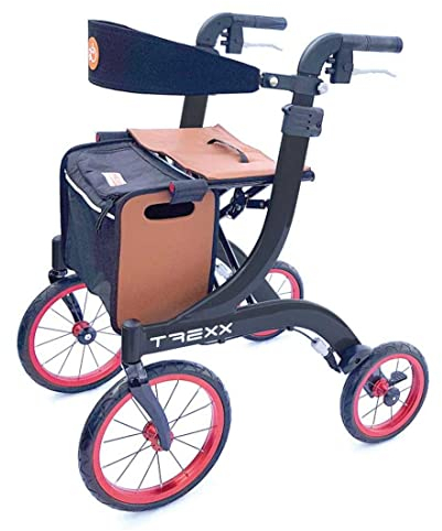 FabaCare Outdoor-Rollator TREXX, faltbarer Leichtgewichtrollator, extra große Räder fürs Gelände, Sicherheitsreflektoren, Classic-Schwarz