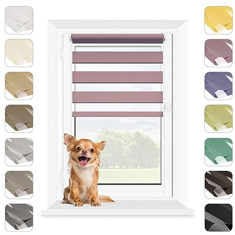 Mardom Duo Rollo Tag Nacht Ohne Bohren Klemmfix Hellviolett, 75x140 cm (Stoffbreite: 71) Doppelrollo Fensterrollo Innen mit Click-System, Sichtschutz Rollo Geraffte Stoffbahn Classic, Jalousie