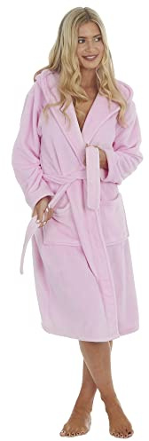 Forever Dreaming Ladies Soft Plush Hooded Dressing Gown Large Pink
