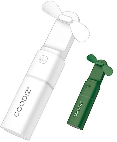 GOODIZ 2-in-1 Powerful Mini Fan Handheld Foldable Portable USB Recharable + 2000mAh Powerbank With Protective Case Ideal For Summer Hot Days Quiet Pocket Fan For Indoor Outdoor (White)