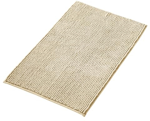 Decomira Tappeto Bagno Antiscivolo in Ciniglia | Tappetino bagno super assorbente, lavabile in lavatrice | Per il bagno, la doccia, la vasca da bagno o come tappetino WC | Beige - 40x60 cm