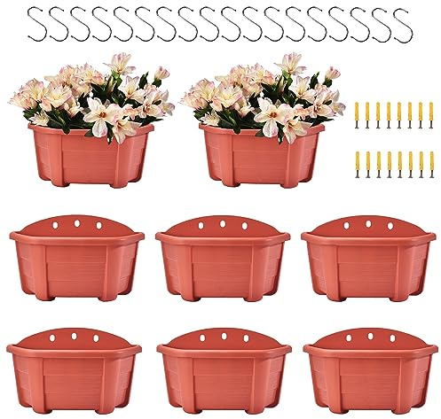 ORIMERC Confezione da 8 fioriere da appendere alla parete per interni ed esterni, con foro di drenaggio, recinzione, balcone, ringhiera, vaso da appendere, decorazione da parete con ganci