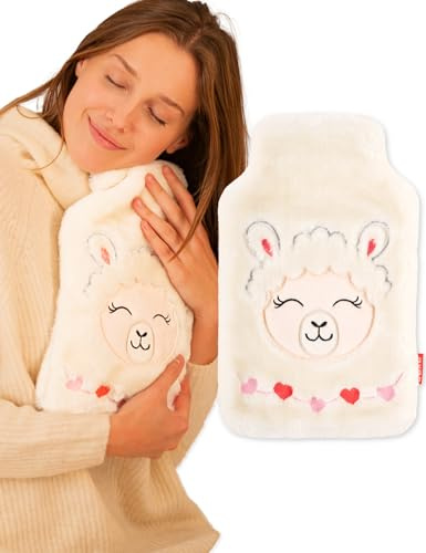 soxo Varmvattenflaska Hot Water Bottle Värme Heater Värmare Värmeflaska Plyschöverdrag Lindrar Muskelvärk Lama