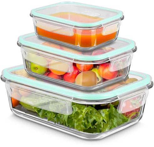 LXUDN 3er Meal Prep Boxen Glas, BPA-Frei Glasdosen mit Deckel, Vorratsdosen Frischhaltedosen Glas mit Deckel, Glasschüssel mit Deckel (1040ml, 680ml, 410ml), DD-320