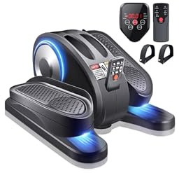ESL Under Desk Elliptical - Portable Leg Exerciser with Pedal Strap for Seniors, Compact Seated Elliptical with Remote Control, LCD Display Electric Elliptical Trainers for Home