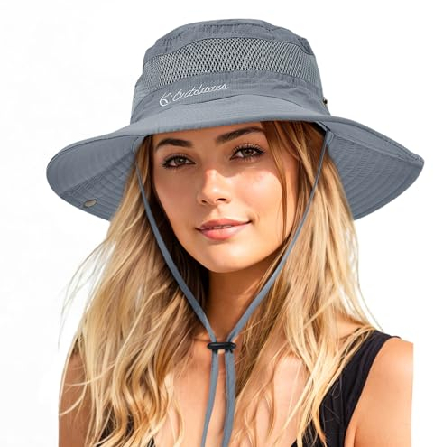 Durio Sonnenhut Damen und Herren - Outdoor Sommer Wanderhut UPF 50+ UV-Schutz Bucket Cap mit Kinnriemen Fischerhut Safarihut Faltbar Mesh Breite Krempe Campinghut