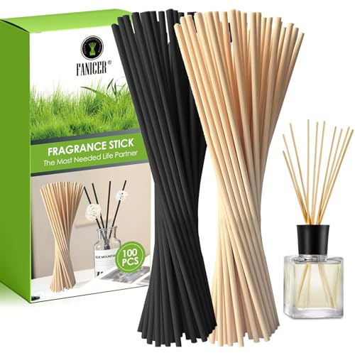 Qullmartle 100 Stück Raumduft Stäbchen,Stäbchen Raumduft für Büro Zuhause Spa,Aroma Diffuser Stäbchen,für Deko,Raumerfrischung,Raumduft,Badezimmer,Wohnzimmer,Büro (Natur, Schwarz)