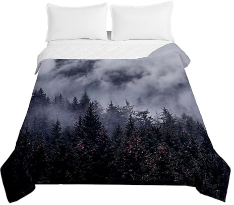 Highdi Piumino Estivo Matrimoniale, 3D Colore della Montagna Microfibra Extra Morbido Trapunta Matrimoniale, Bedding Piumino, Piumone Leggero per Tutte Le Stagioni (Nebbia Nera,180x220cm)