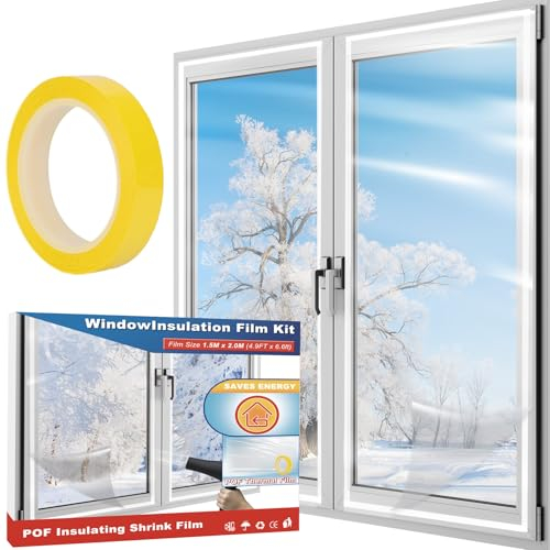 Isolant Fenetre Anti Froid 1.5 m x 2 m, Transparent Film Fenetre Isolant, Film Thermique Fenetre Anti Froid, Film de Survitrage Thermo avec Ruban Adhésif Double Face, Film Anti Froid Fenêtre