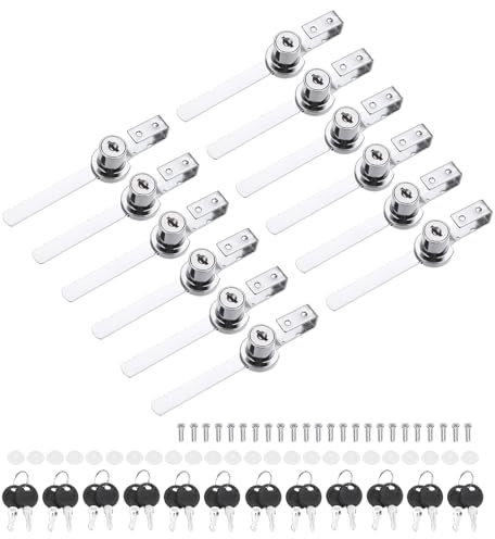 PATIKIL Sliding Glass Door Ratchet Lock 4.7x0.4inch, 12 Pack Keyed Alike Showcase Display Security Lock with 24 Keys & Screw for Showcase Display Case Cabinet Closet, Silver