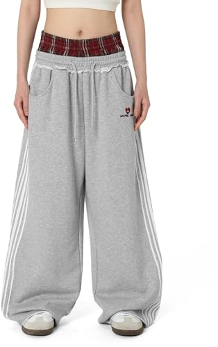 Aelfric Eden Pantalones de chándal de patchwork a cuadros para hombre, pantalones de chándal para mujer, pantalones casuales, pantalones deportivos informales, ropa de calle, cintura alta, pantalones