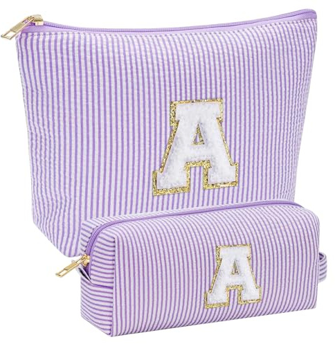 MOTIBACK 2 Pack Travel Make Up Bag - Large Capacity Birthday Gifts Portable Cosmetic Toiletry Bags for Women Personalized Waterproof Portable Pouch Open Flat Bag（Purple）