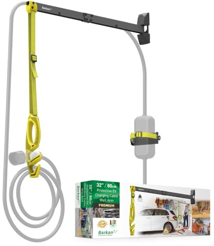 Barkan 80 cm lång EV-laddningskabel väggfäste arm, 5 års garanti, utomhus/utomhus väderbeständig och vattentät, för elektrisk bil EV/PHEV/elbilkabel
