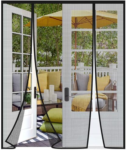Risareyi Magnétique Moustiquaire Porte Fenetre 250x215cm, Noir Fibre de Verre, Double Ouverture Latérale Rideau Anti-insectes pour Entree Moustiquaire Aimantée Sans Percage