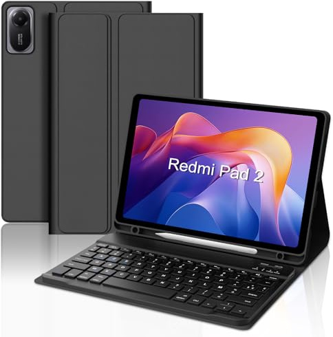 JADEMALL Clavier pour Redmi Pad 2 11 2025, Coque Clavier pour Tablette Redmi Pad 2 11 Pouces 2025, AZERTY Français Bluetooth Magnétique Détachable avec Fente pour Stylo, Noir