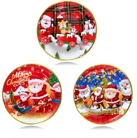 KEELYY Weihnachtsteller 3er-Set, 22cm Ø Gebäckteller Wiederverwendbare Teller für Weihnachten, Nikolaus, Advent, Dekoteller mit weihnachtlichen Motiven, Tischdekoration für Weihnachten