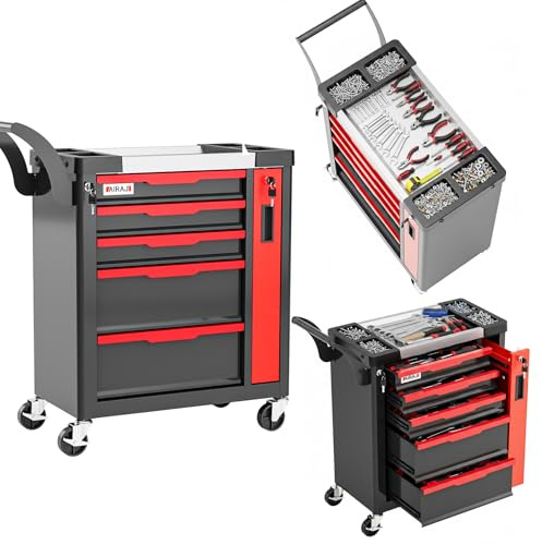 AIRAJ Werkstattwagen,5-Schubladen-Großraum- Werkzeugwagen,multifunktionaler Rollcontainer Mobile Werkstattwagen,geeignet für Garagen, Lagerhäuser,Werkstätten, Reparaturwerkstätten und ähnliche Orte