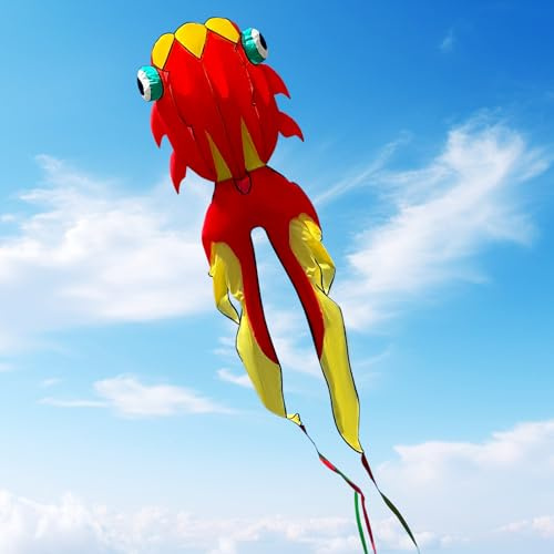 Kite for Adults Giant Goldfish Kite - Large Easy-Fly Outdoor Kite for Adults, Durable Nylon with Colorful Design (Red)