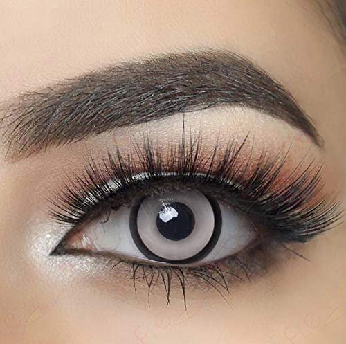 MYSALENS® Lentilles De Contact De Couleur Crazy Halloween Fantaisie Yeux Blanche Cercle Noir White Manson Etui 12 Mois sans correction