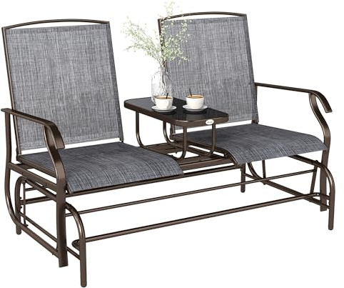 Outsunny Panchina a Dondolo da Giardino a 2 Posti in Metallo e Tessuto a Rete Traspirante, 147x78x101.5cm, Marrone e grigio