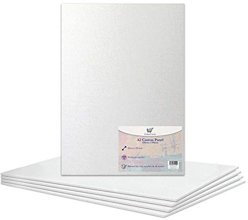 Panel de lienzo A2 estirado en blanco, 100% algodón, para pintura al óleo, pintura acrílica, medios mixtos, sin ácidos, lienzos blancos, panel de pintura artística (tamaño A2, 420 x 594 mm, 5 tablas)