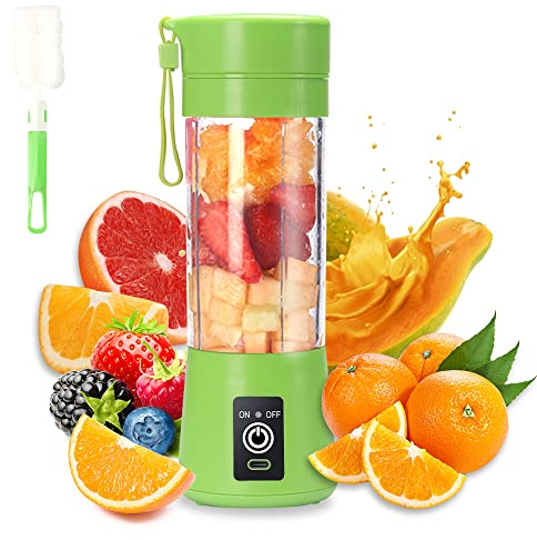 Blender Portable,Mini Blender Smoothie pour shakes et smoothies | Mini Mixeur 380ml avec 6 Lames en 3D,USB Presse Agrume Electrique Presse Jus Pour la Maison, l'extérieur (Vert)