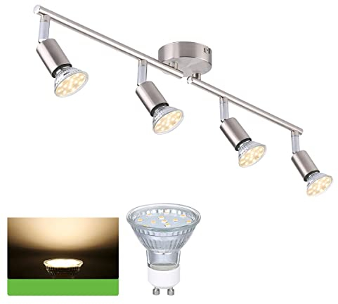 Tomshine Faretti LED da Soffitto, Faretti Orientabili, 400lm, 300K Plafoniere Moderne, Incluse Lampadine 4×4W GU10 230V - Argento