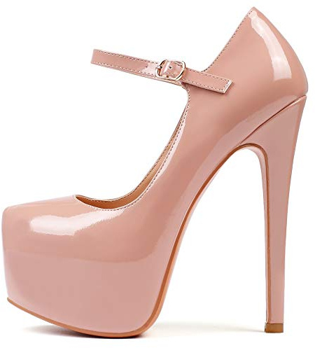 EDEFS Escarpins Femme Mary Janes Plateforme Chaussure Talons Hauts 15CM,Beige EU44