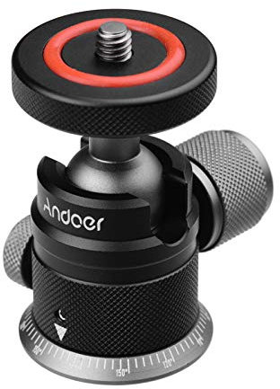 Andoer DSLR Tripod Ball Head,Aluminum Alloy Tripod Ball Head Mount Panoramic 360° Swivel 180° Flip with Scaled Base Universal 1/4 Mounting for DSLR Mirrorless Camera Tripod Mounting