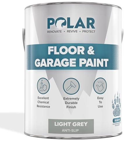 Polar Light Grey Anti-Slip Heavy Duty Floor & Garage Paint - 5 Litre - For Concrete and Stone Floors, High Performance Paint Protection, Hard Wearing Mid-Sheen Finish & Slip Resistant