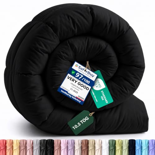 Utopia Bedding Coverless Double Duvet, 10.5 Tog Box Stitched Design, Black | 350 GSM 10.5 Tog Coverless Winter Duvet, Soft & Cozy Black Double Bed Comforter with Corner Tabs, Machine Washable