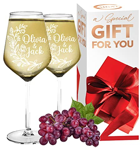 AIGAT 2 copas de vino personalizadas de 370 ml, regalos de boda para novia y novio, copa de vino blanco duradera personalizada, regalo personalizado para cualquier ocasión