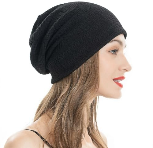 ZLYC Bonnets Longs en Jersey d'Été Style Slouch pour Homme Femme, Noir, Taille Unique