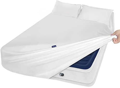 Moonsea Extra Deep Pocket Air Mattress White Sheets Twin Size - 3Pcs Side Storage Pocket Fitted Sheet & Pillowcase Twin Deep Pocket Sheet Sets Easily Fits for Kids 16in to 24in Pillow Top Air Bed