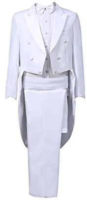 Abiti da Sposo da Uomo Slim Fit Formali per Spettacolo Magico con Giacca a Coda da Cerimonia Costumi Cosplay Giacca da Cerimonia Elegante per Feste da Principe con Giacca Blazer Ricamata, bianco, XL