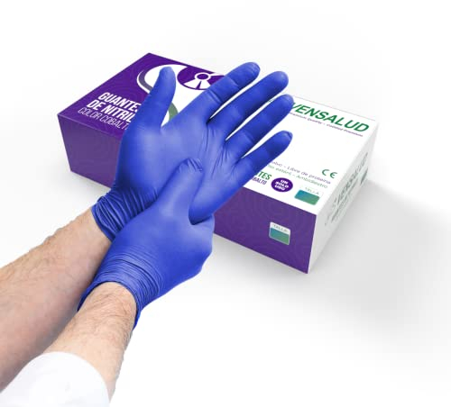 VENSALUD | NITRILE-engångshandskar | Dammfri | Motståndskraftig | För laboratorier, sanitära, kök, tatueringsstudior, veterinär, rengöring | Latex Gratis | 100 st. | Kobolt Blå | Storlek XL