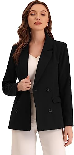 Allegra K Veste de travail formelle pour femme avec revers crantés et double boutonnage pour Noël, M